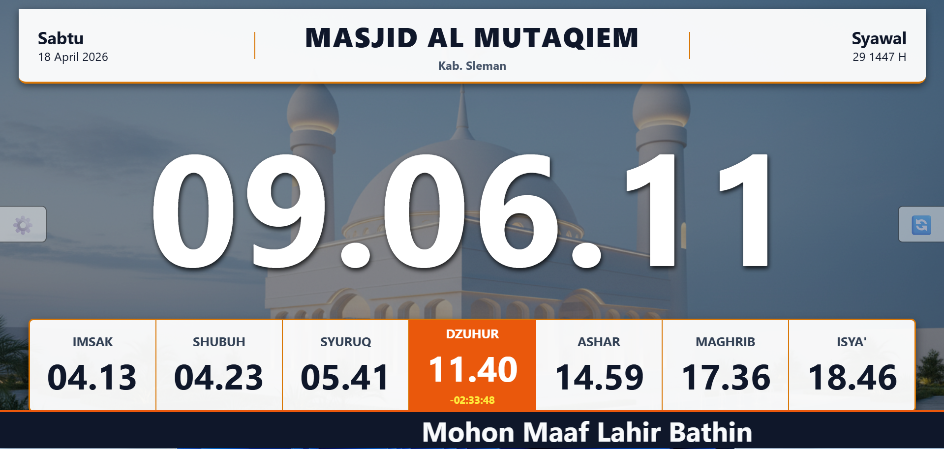 Tampilan Jam Shalat Al Hilal